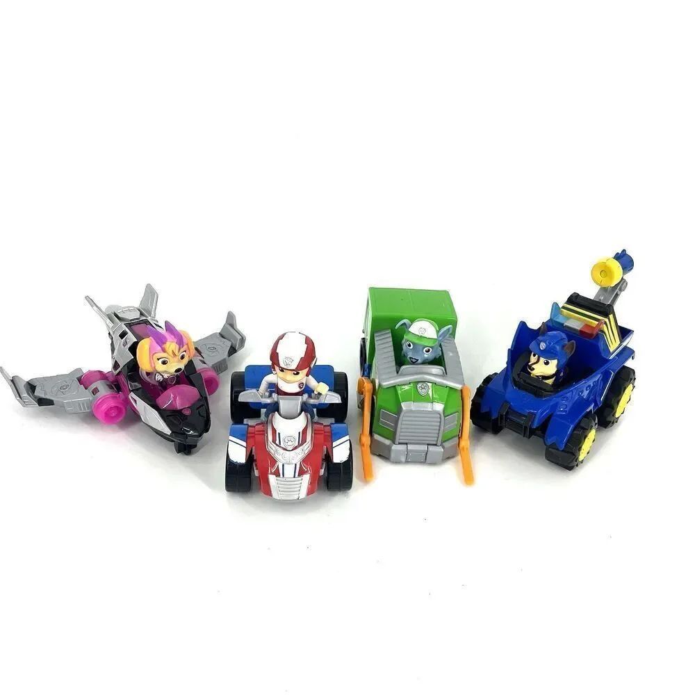 Paw Patrol Deluxe Vehicle Lot of 4 Chase Rocky Skye Ryder Action Figures Toy Set
